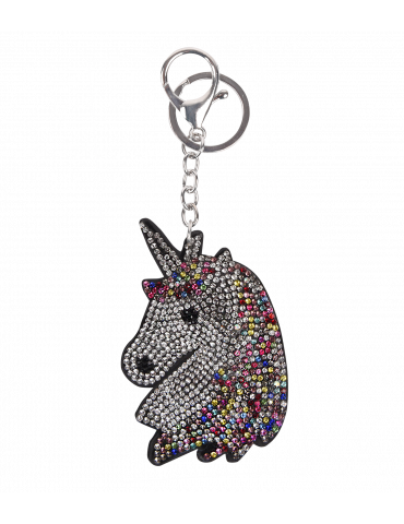 porte clé licorne argent-multicolore tete
