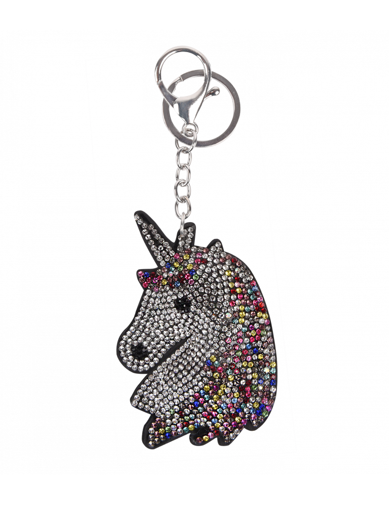 porte clé licorne argent-multicolore tete
