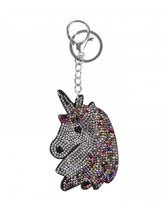 porte clé licorne argent-multicolore tete